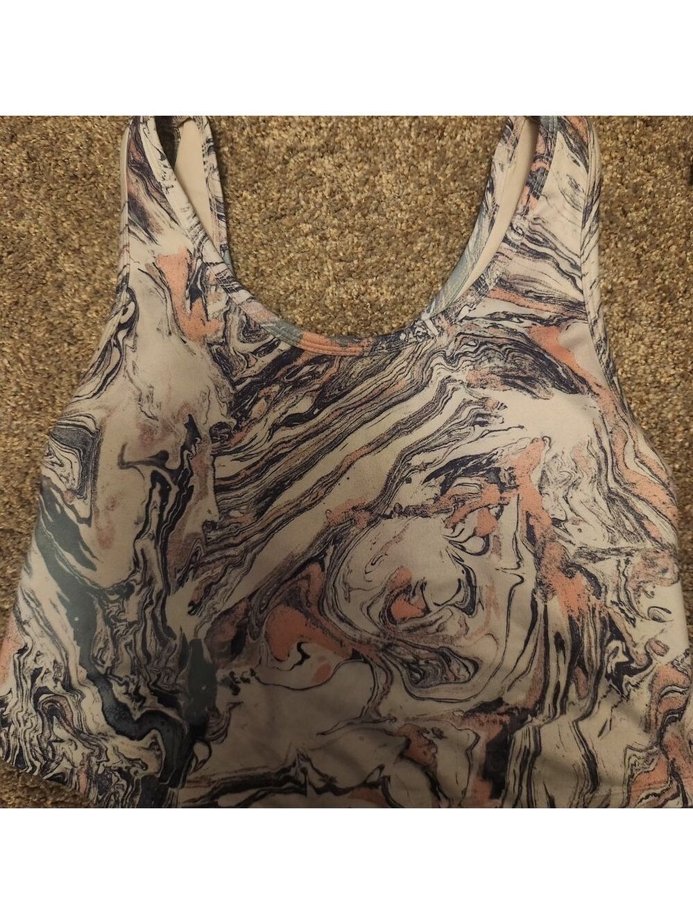 SO Women's Marble Swirl Sports Builtin Bra Athleisure Top